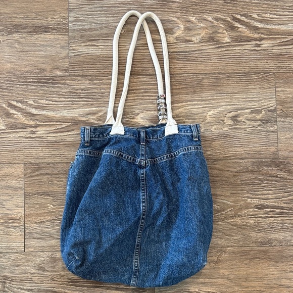 Upcycled Denim Tote Bag with White Straps using Eddie Bauer Jeans - Picture 8 of 10